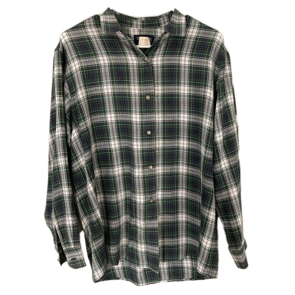 Vtg Country Shop Shirt Women M Green Plaid Long Sleeve Cotton USA EUC